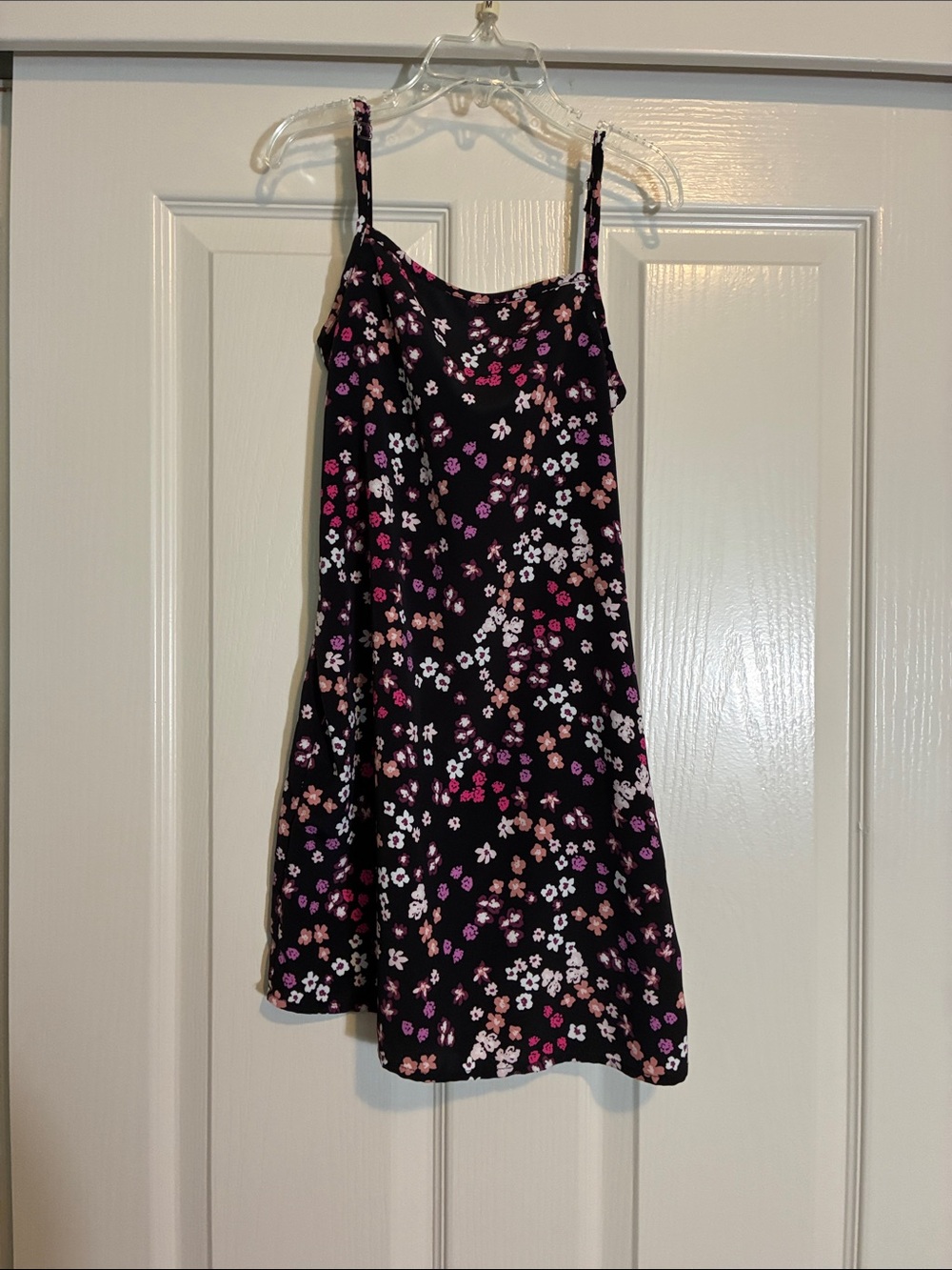 wonder nation Black Floral Slip Dress with Pink and White Blossoms